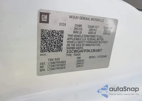 2019 Chevrolet Express 2500 Work Van from USA, damaged, VIN 1GCWGAFP3K1361607